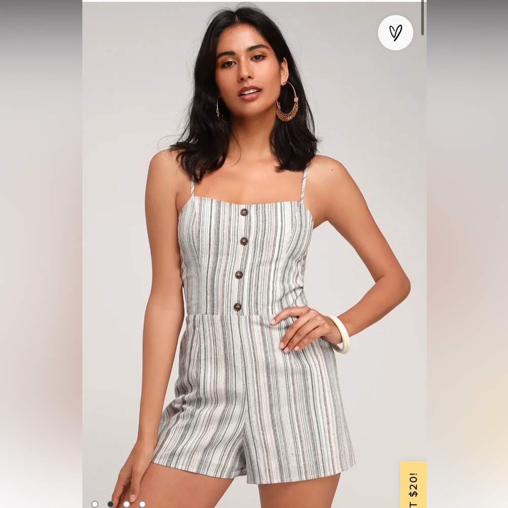 Lulus Essential Essence Blue Multi Striped Tie-Back Romper - XS